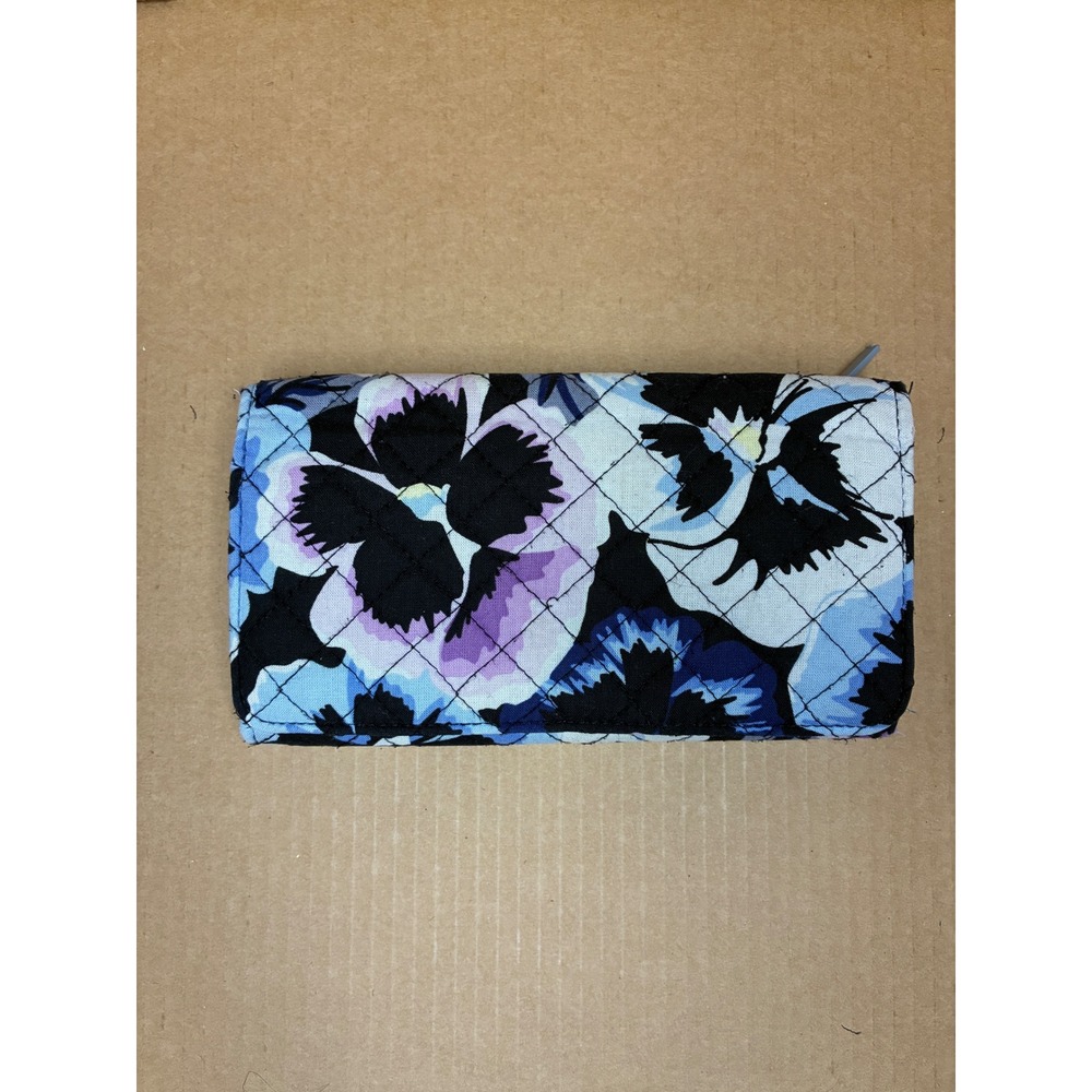 Vera Bradley RFID Wallet Clutch Plum Pansy Quilted Cotton Floral Snapclose